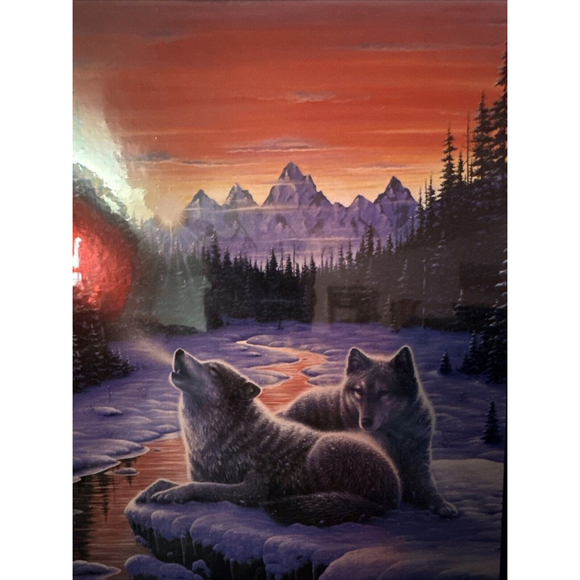 Bits and Pieces Puzzle 1000 Piece Glow in the Dark Winter's Dawn Wolf 20" x 27" - Picture 2 of 3